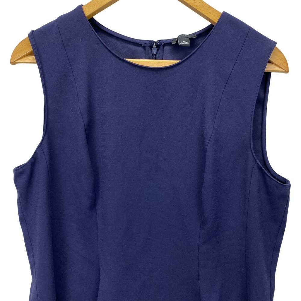 Ann Taylor Sleeveless Blouse Womens 12 Navy Blue Shell Round Neck Zip Back Top